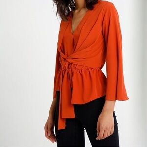 Topshop Red Orange Wrap Tie Peplum Blouse Size 6 Small